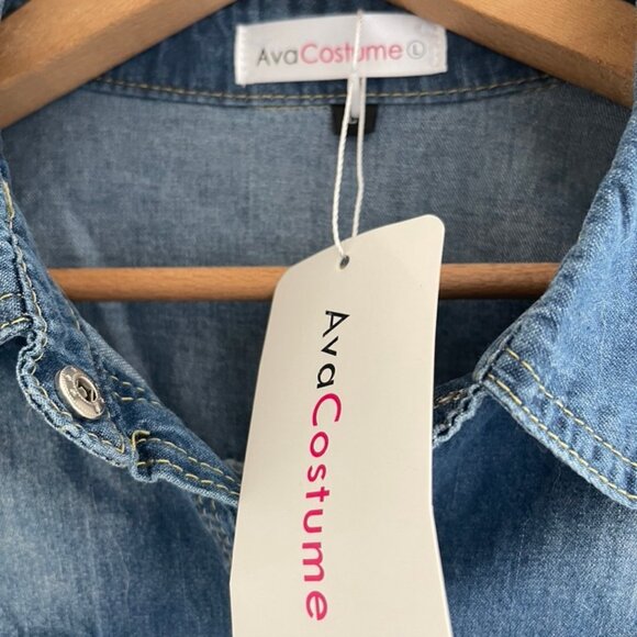 AVA COSTUME Dark Blue 100% Cotton Denim Shirt: New with Tags; LARGE (P2P is 21") - Picture 2 of 5